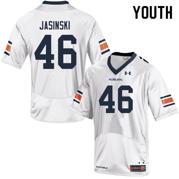 Youth #46 Jacob Jasinski Auburn Tigers College Football Jerseys Sale-White